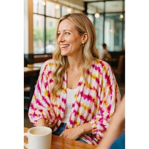 NWT by Anthropologie Kimono Duster Open Front Tie Dye Pink Yellow Festival Boho‎